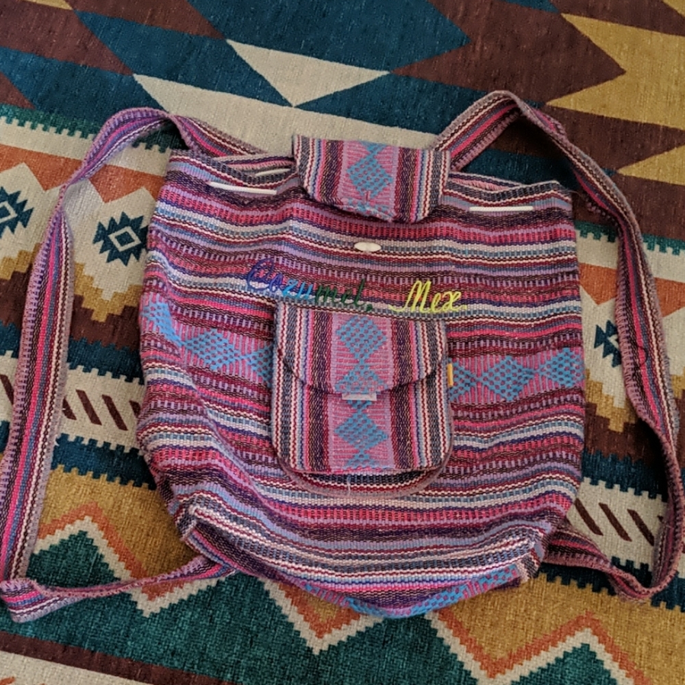 Colorful fabric backpack Cozumel Mex